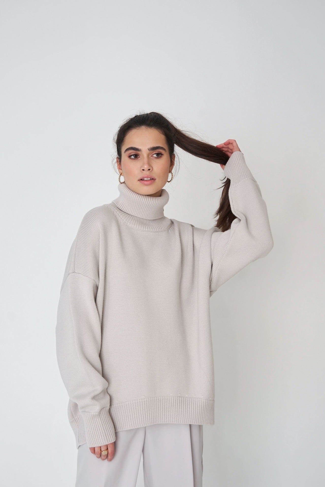 High Collar Loose Sweater - DippedShop Wholesale - #8163
