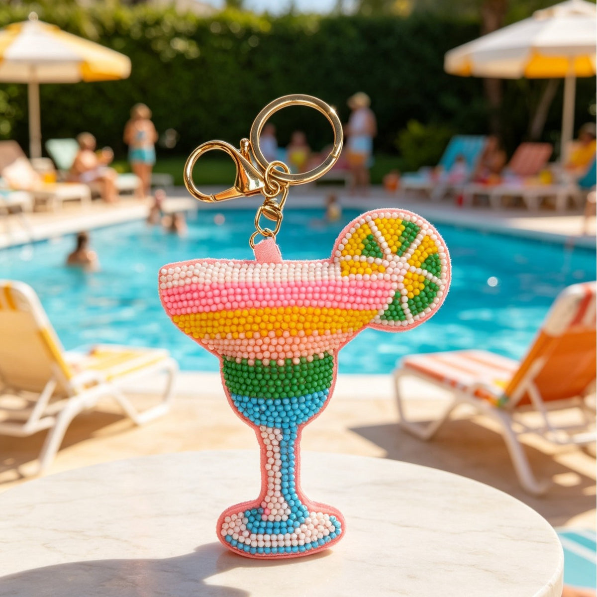 Colorful Beaded Cocktail Cup Keychain Bag Charm 6W10BBC827