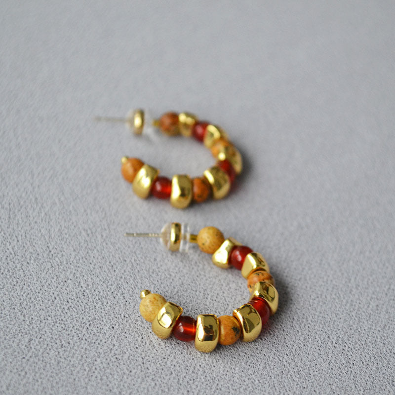 C-Shape Stone Chain Earrings - DippedShop Wholesale - #3811