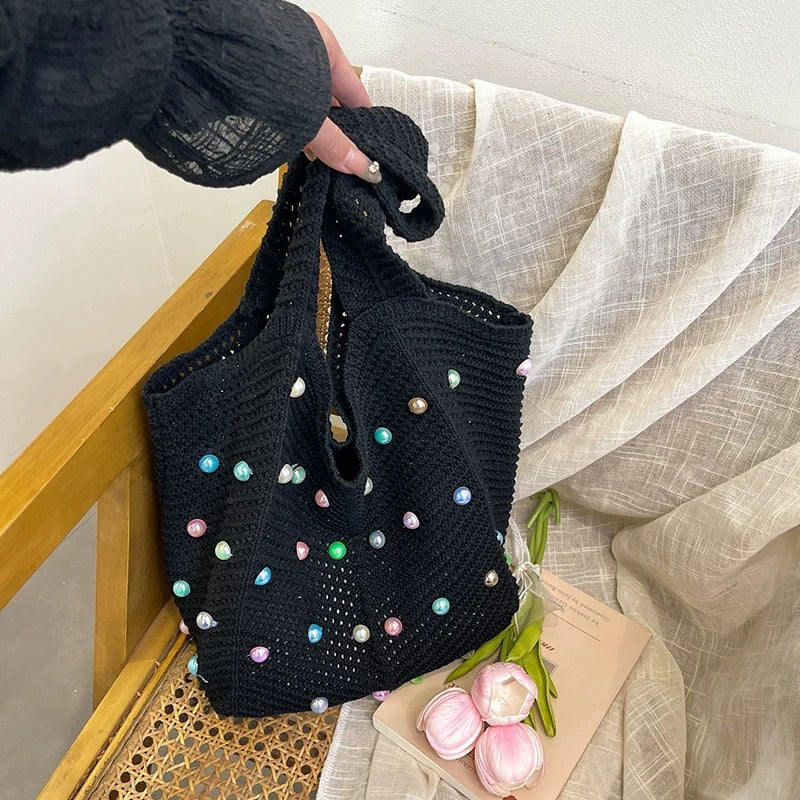 Trendy Knit Colorful Beads Large Capacity Shoulder Bag 6W10BBG1763