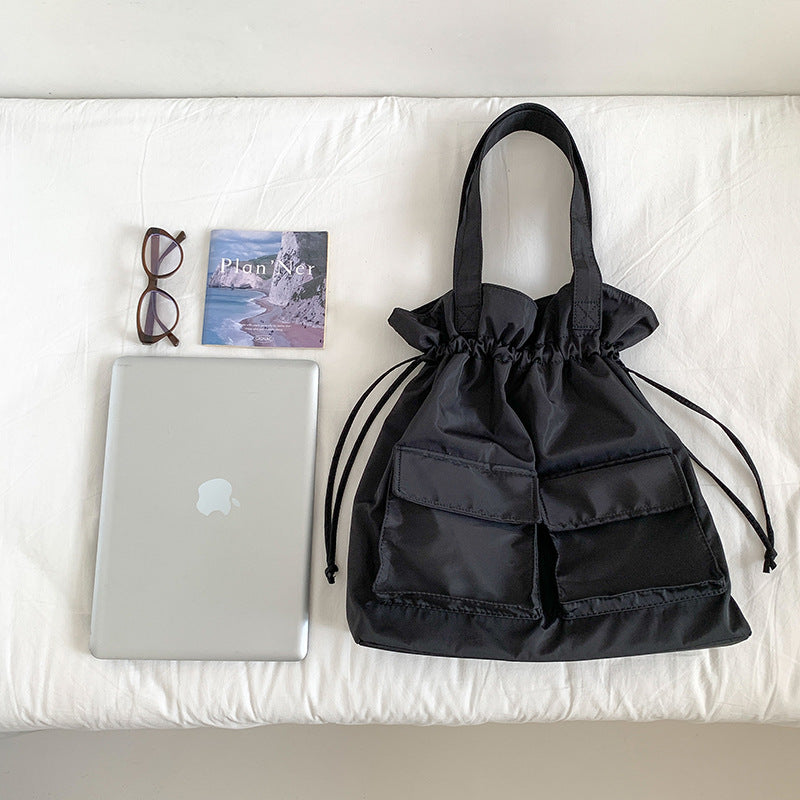 Simple Solid Color Nylon Drawstring Shoulder Bag 6S10BBG1448
