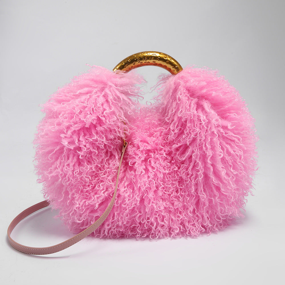 Trendy Fluffy Fur Solid Color Crossbody Bag 6W10BBG2401