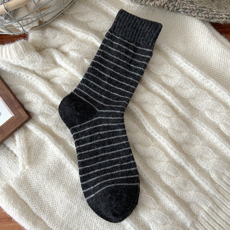 Simple Wool-Blend Striped Warm Crew Socks 6W8FSO676