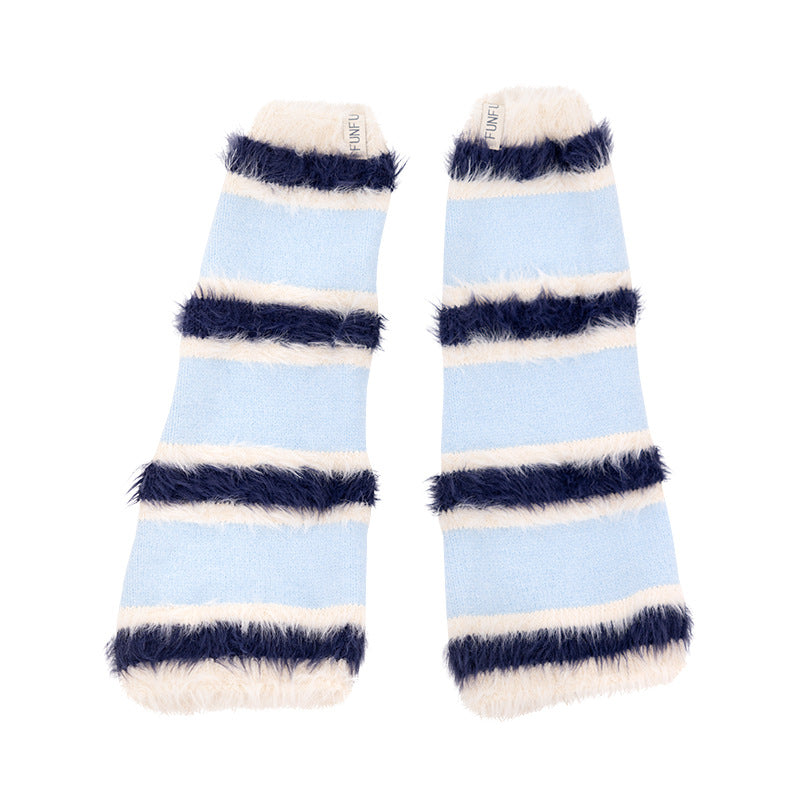 Winter Thicken Plush Striped Knit Slouch Leg Warmers 6W8FSO870