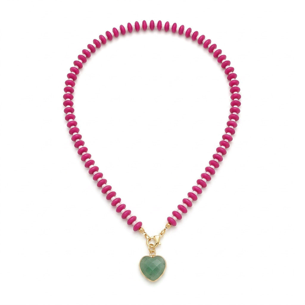 Sweet Heart Pendant Beaded Chain Necklace 6W6JNC378L