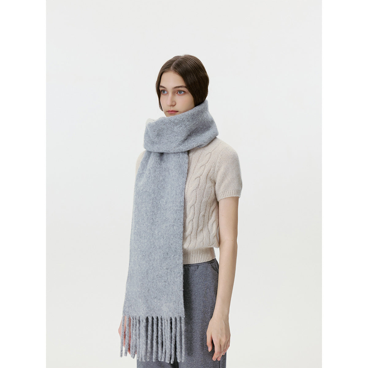 Versatile Solid Color Tassel Warm Scarf 6W6NSW253
