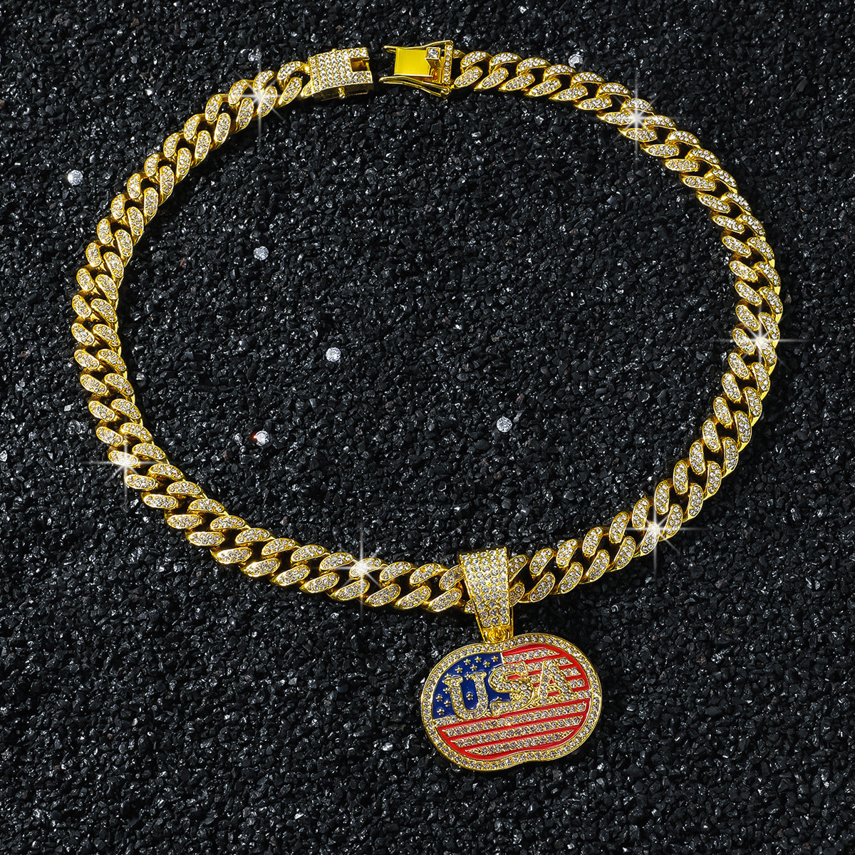 Hiphop USA Flag Pattern Pendant Chain Necklace 8ZA6JNC282T