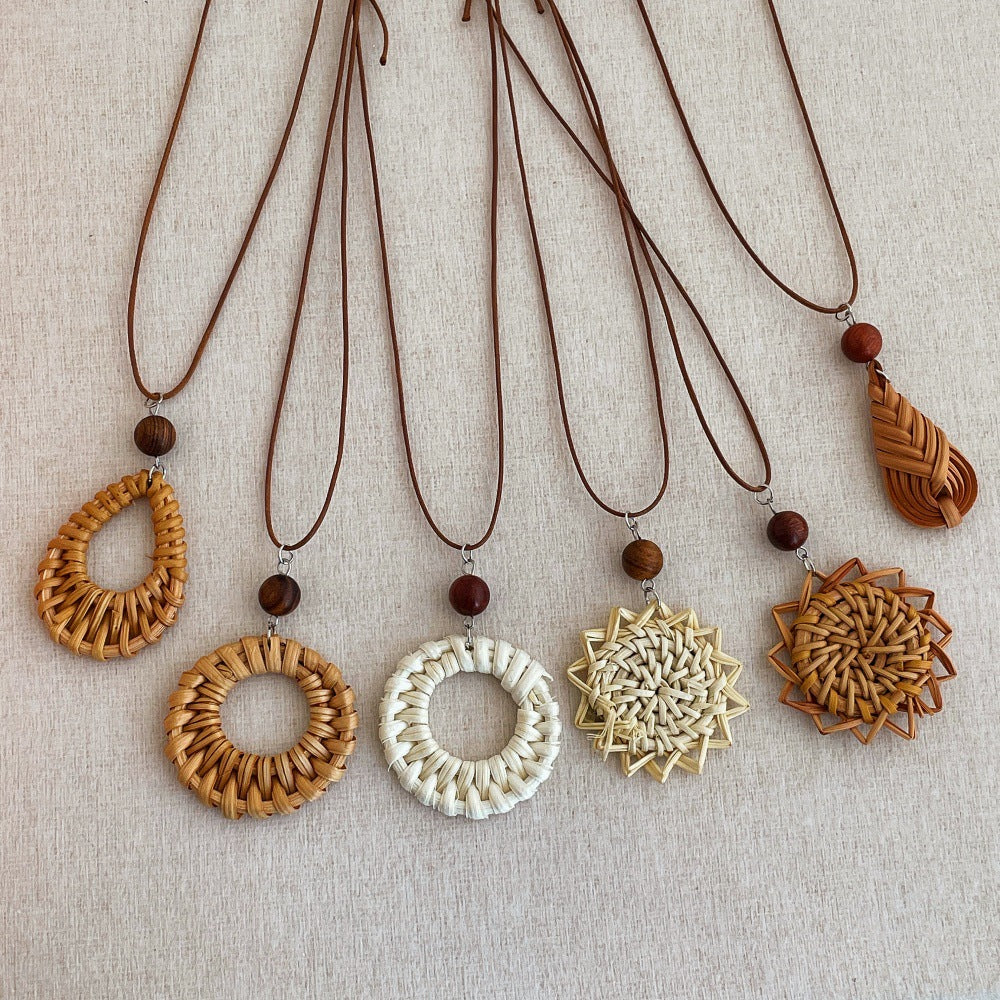 Vintage Straw Pendant Necklace - DippedShop Wholesale - #0931