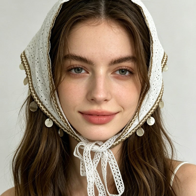 Vintage Hollow Shell Tassel Triangle Headscarf Hip Scarf 6W1SL13