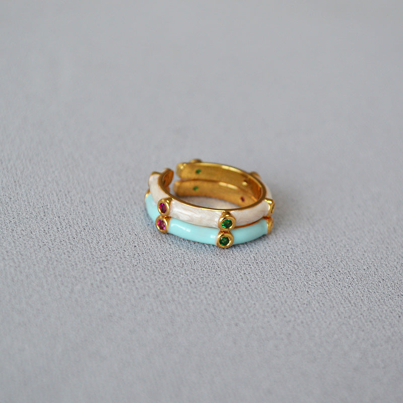 Boho Enamel Zircon Open Ring - DippedShop Wholesale - #3923