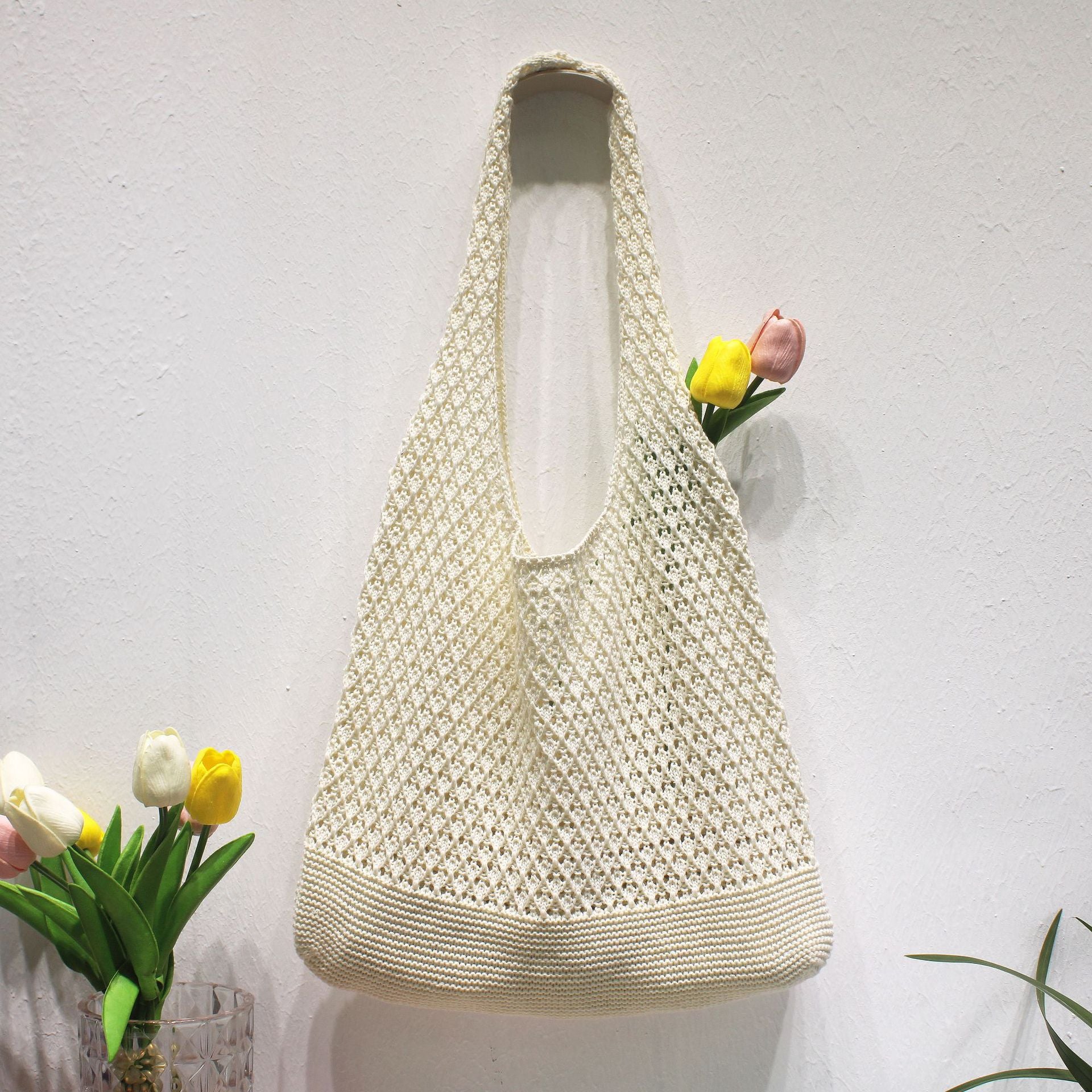 Hollow Out Solid Color Knit Ttote Bag 6W10BBG1783