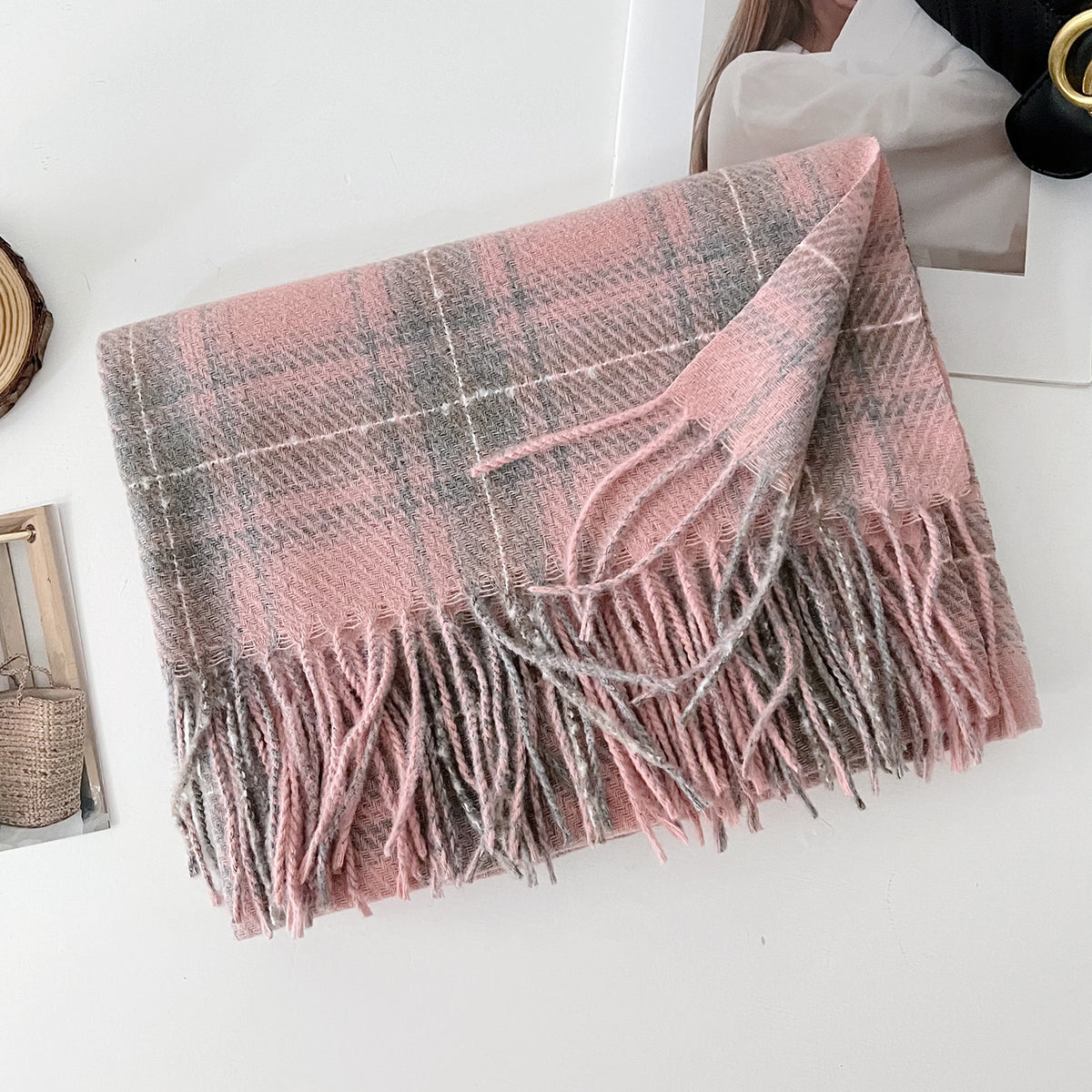 Classic Plaid Thicken Fringe Shawl - DippedShop Wholesale - #5187