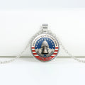 Retro USA Flag Pattern Round Pendant Chain Necklace 8ZA6JNC278T