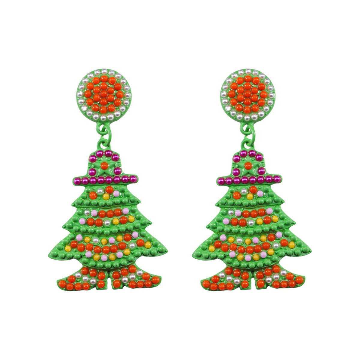 Handmade Christmas Tree Seed Bead Dangle Earrings 6W6JER689