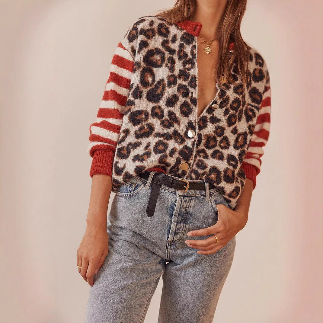 Vintage Round Neck Leopard Print Cardigan DP25E540