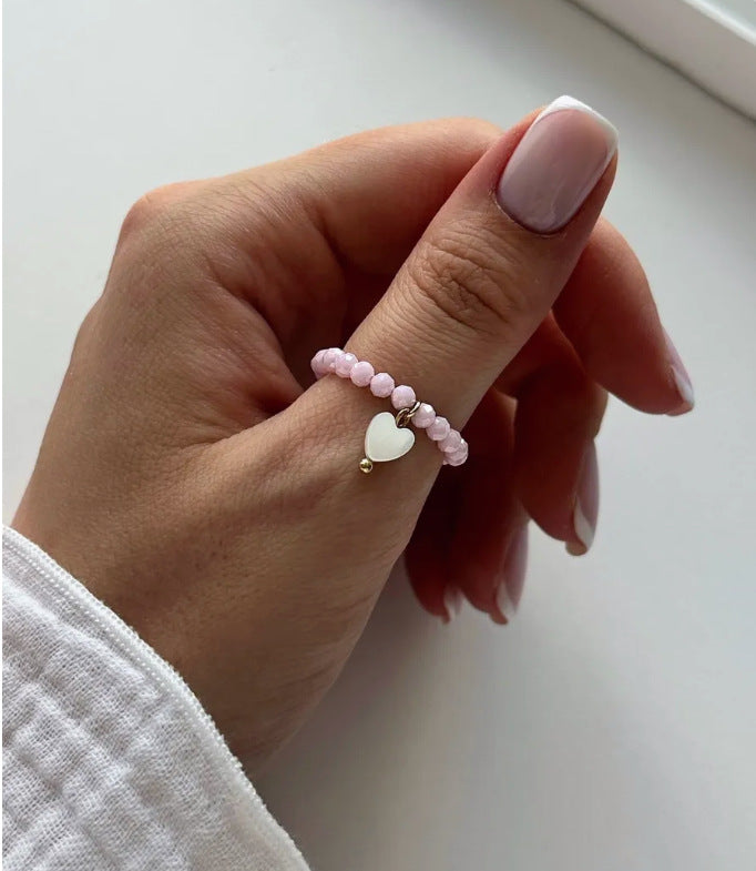 Shell Bead Heart Pendant Stackable Ring DP25B781