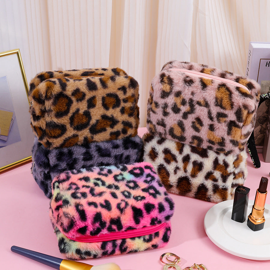 Leopard Plush Square Simple Cosmetic Bag DPB1018