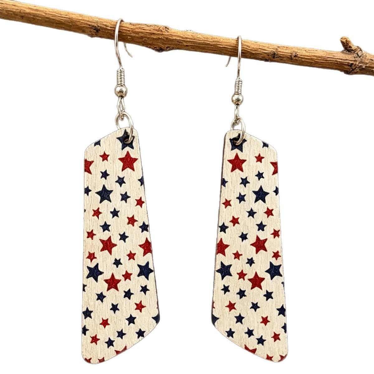 Stylish Star Pattern Irregular Wooden Pendant Hook Earrings 8ZA6JER302L