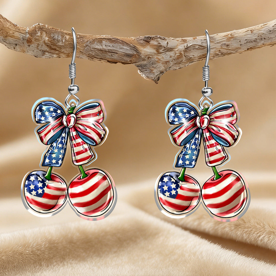 Stylish USA Flag Cherry Pendant Hook Earring 8ZA6JER197L