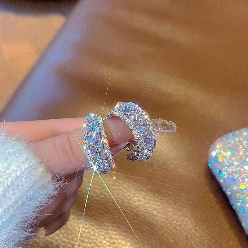Trendy Sparkly Rhinestone C-Shaped Hoop Earrings 6W6JER726