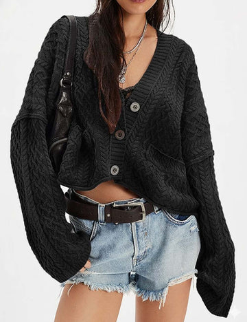 Minimalist Cable Knit Solid Color Cropped Cardigan DP25H644