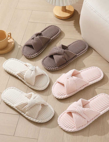 Cozy Corduroy Crossed Bow Indoor Slippers DP25F902