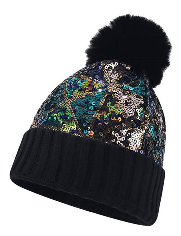 Colorful Sequin Thicken Warm Knit Pom Beanie DPKB0306