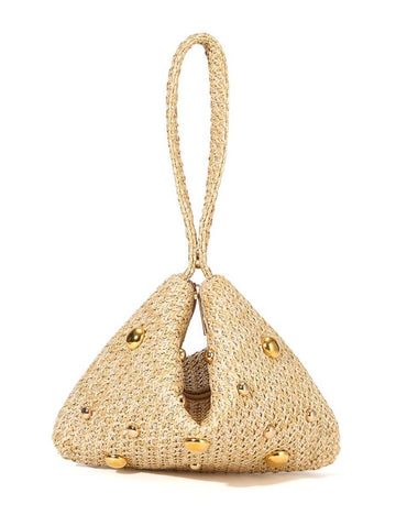 Trendy Rivet Bead Straw Evening Clutch Handbag DP25H593