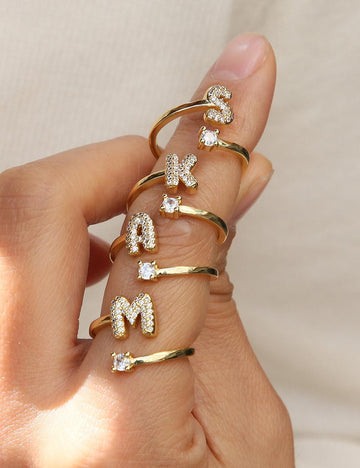 Letters A–Z Sparkling Zircon Adjustable Ring DP25F460