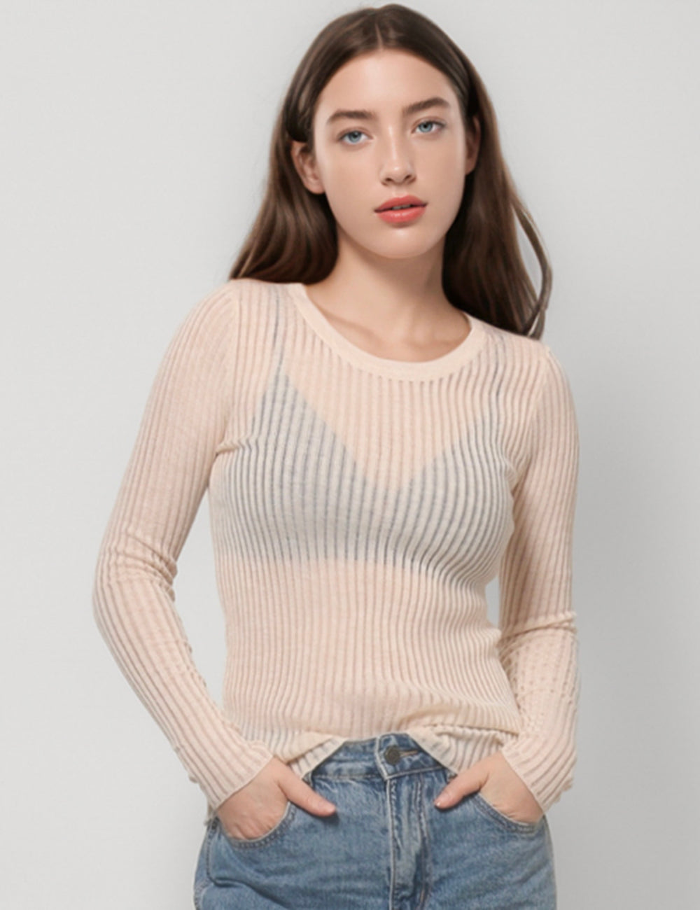 Ribbed Sexy Solid Color Slim-Fit Knit Top DPT4787