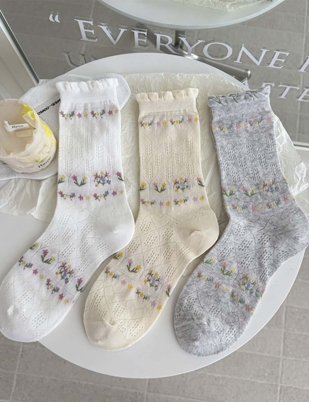 Floral Print Hollow Socks - DippedShop Wholesale - #7507