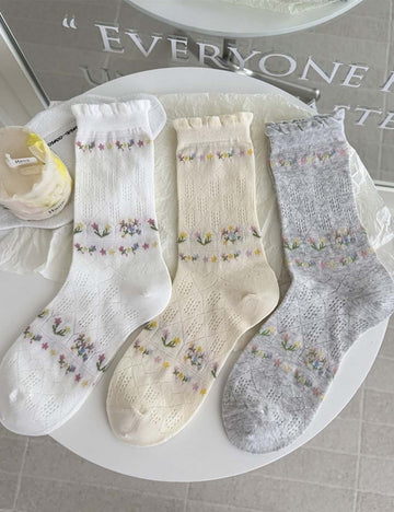 Floral Print Hollow Socks - DippedShop Wholesale - #7507