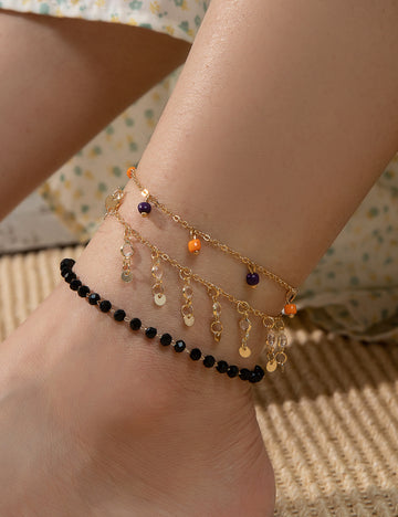 Black Bead Simple Anklet Set DPJA3