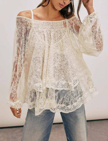 Elagant Off-Shoulder Double-Layer Lace Top DP25D878