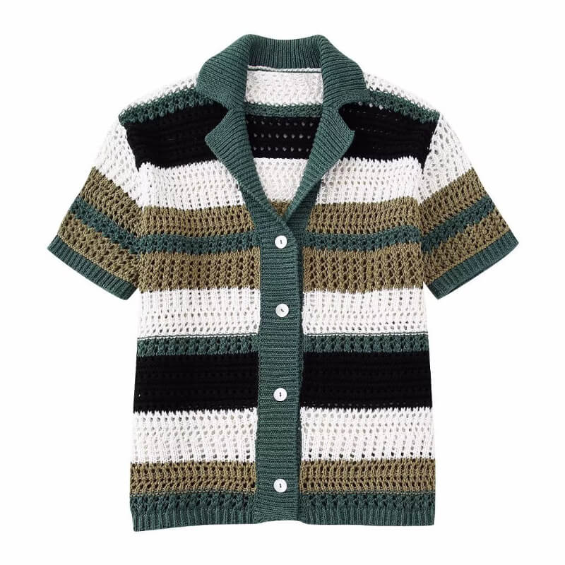 Trendy Short Sleeve Striped Knit Top DP25D406