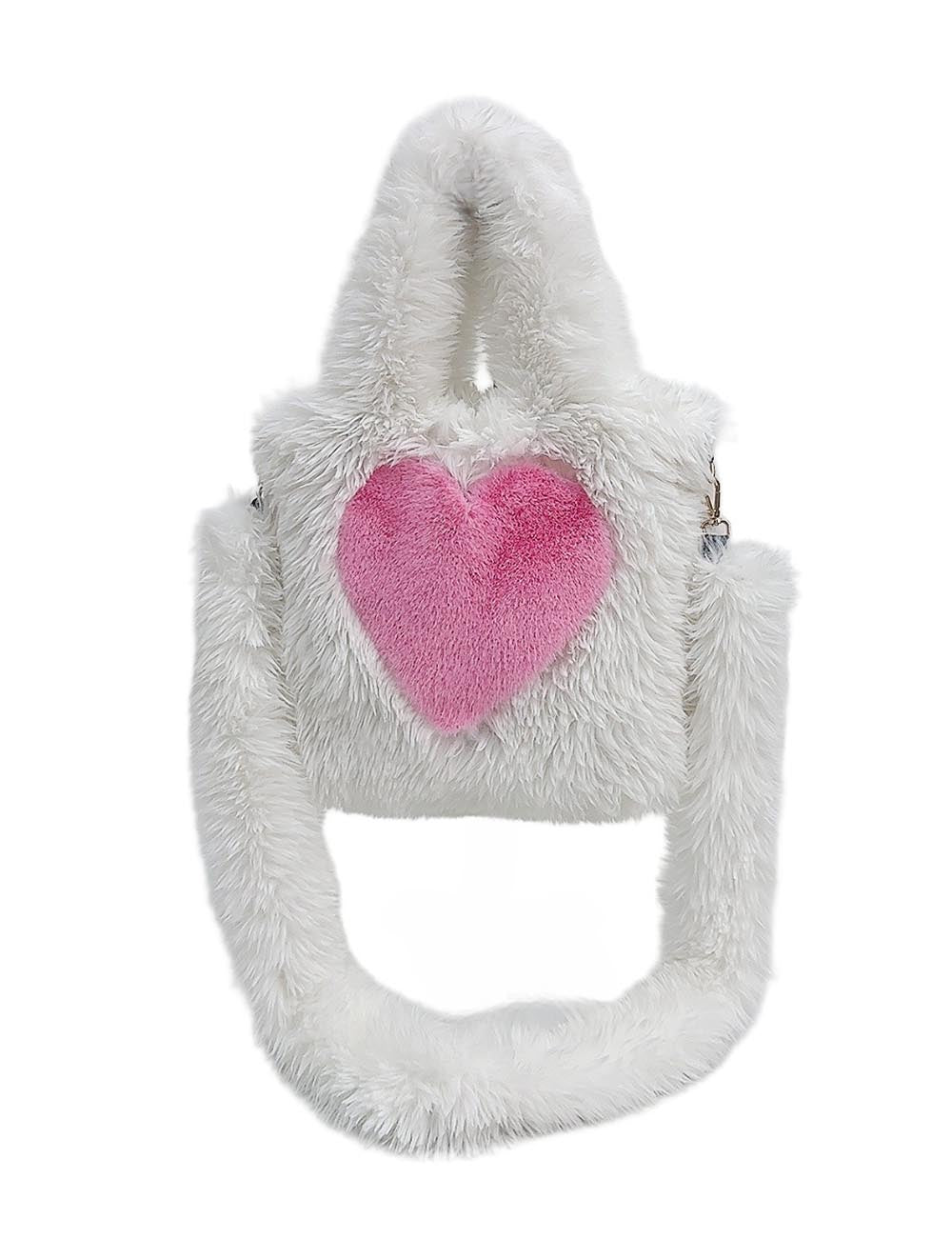 Large Capacity Fuzzy Heart Tote Shoulder Bag DP25G665
