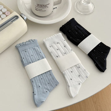Polka Dot Ruffle Ribbed Thin Socks DP25C825