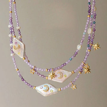 Pearl Moon Star Beaded Necklace DP25B757
