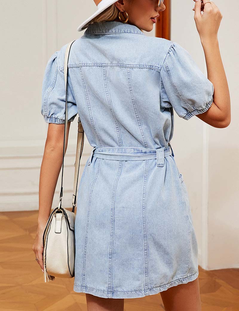 Washed Button Belt Denim Midi Dress DP25E638