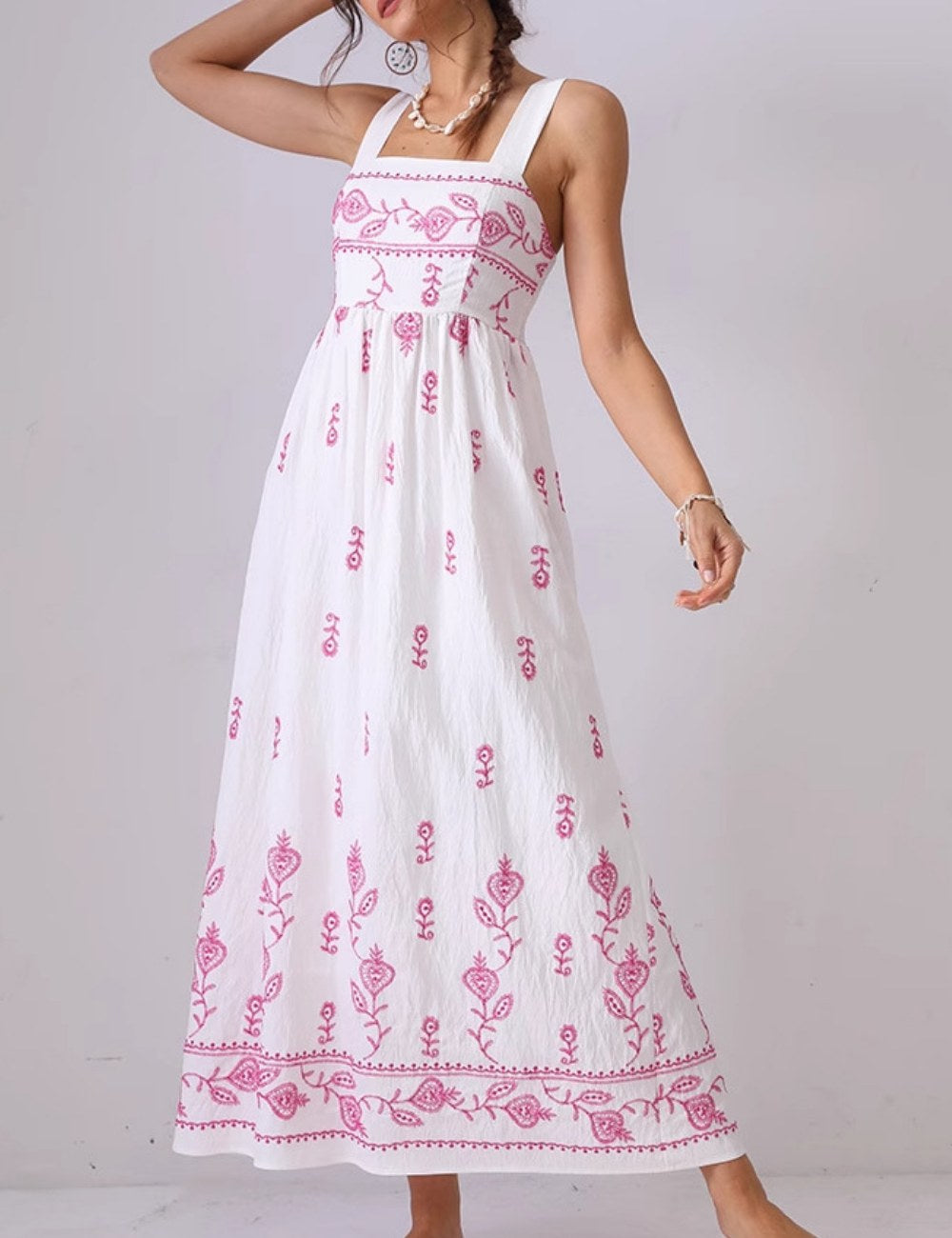 Floral Embroidered Backless Strap Maxi Dresses DP25C887