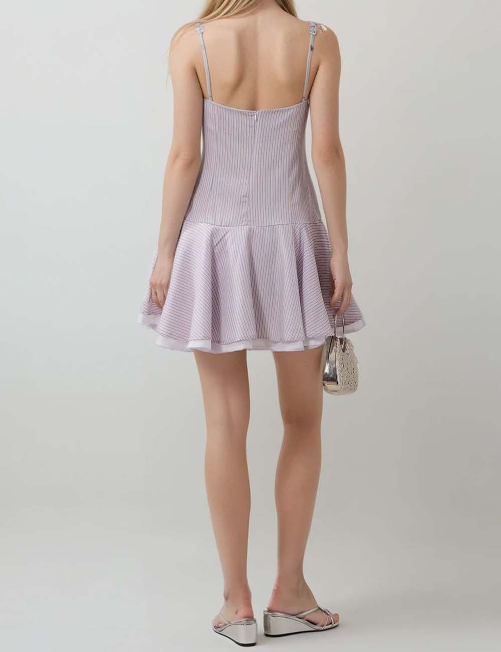 Sweet Striped Buttons String Puffy Mini Dresses DP25C422