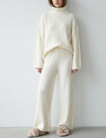 Soft Cable Knit Turtleneck Sweater Long Pants Set DP25H660