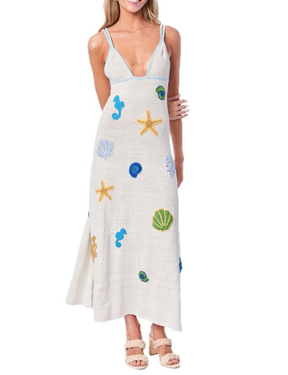 Print Low Collar Knit Spaghetti Dress DP25D609