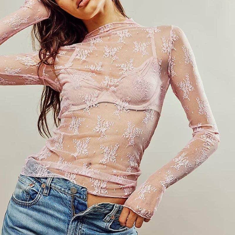 Floral Lace See Through Top - DippedShop Wholesale - #1363