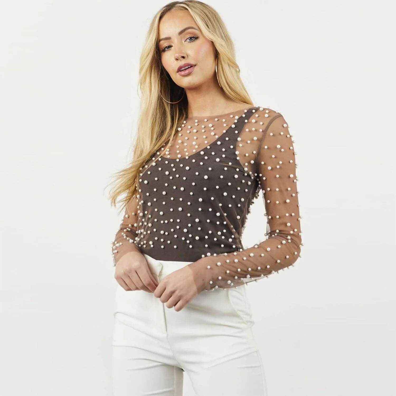 Pearl Studded See Through Top - DippedShop Wholesale - #9219