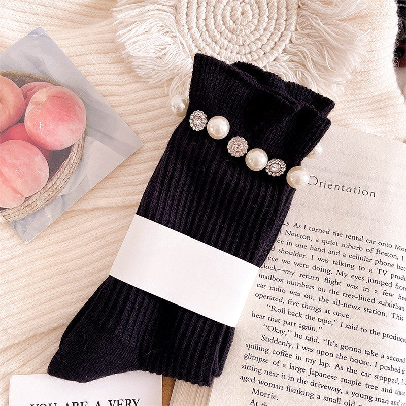 Rhinestone Pearl Socks - DippedShop Wholesale - #8371