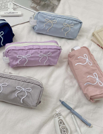 Bow Embroidered Large Capacity Pencil Pouch DP25E950