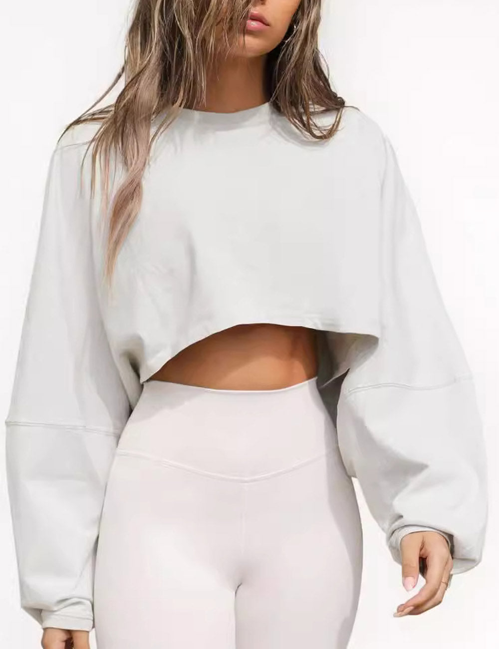 Casual Solid Color Crew Neck Cropped Sweatshirt DP25E476