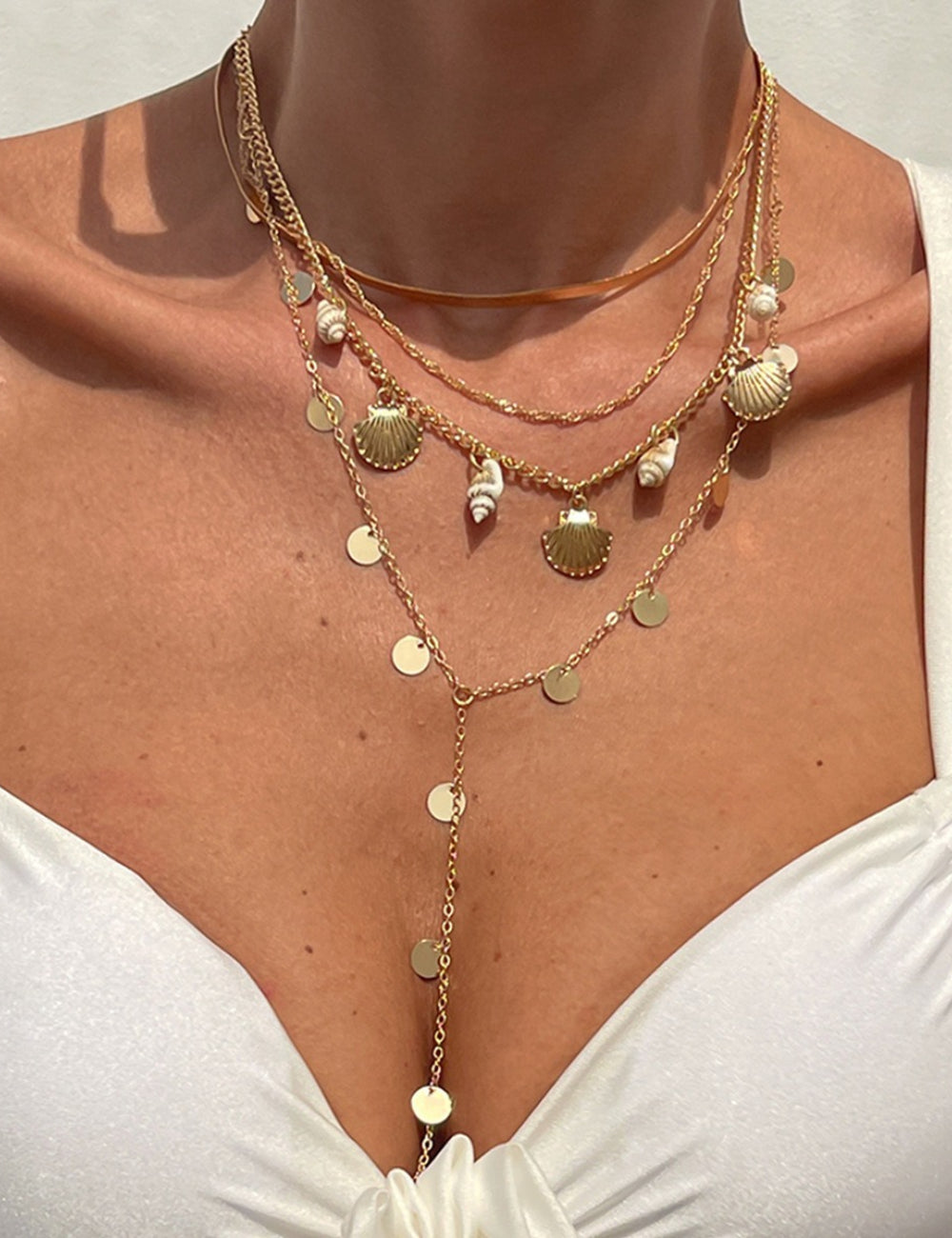 Multi-Layer Gold Shell Necklace - DippedShop Wholesale - #9763