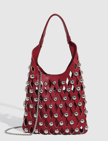 Hollow Out Rivet Chain Shoulder Bucket Bag DP25C811